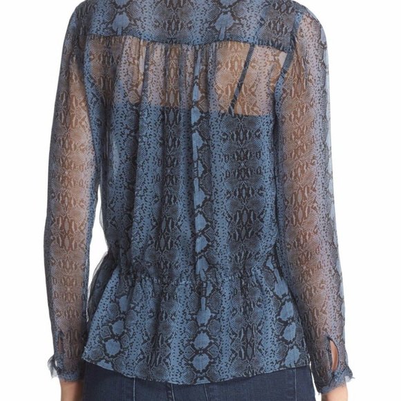 Rebecca Taylor New SILK Drawstring Blouse Top Long Sleeves Sheer Blue Womens🎉HP - Picture 3 of 15
